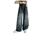 thumbnail image 4 of RUTAYY Toddler Big Girls Wide Leg Jeans Heart Embroidery Denim Pants Vintage Loose Fit Baggy Casual Straight Leg Pants With Pockets Trouser Comfort Pants, 4 of 4