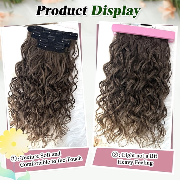 WEIF-Clip in Hair Extensions, 4PCS 16 inch Curly Hair Extensions Short Curly Lace Weft Extension Clip Ins Invisible Natural Hairpieces for Women,Ombre Chocolate Brown