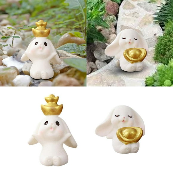 2 piezas de estatua de conejo de dibujos animados, adorno de escritorio, paisaje, figurita de pequeño, modelo de Animal, escultura para fiest Estilo D Fernando Escultura de conejo