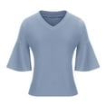 thumbnail image 4 of Womens Summer 3/4 Bell Sleeve V Neck Tops Casual Solid Tops and Blouses Loose Lightweight Shirts Tunic S-XXL, 4 of 5