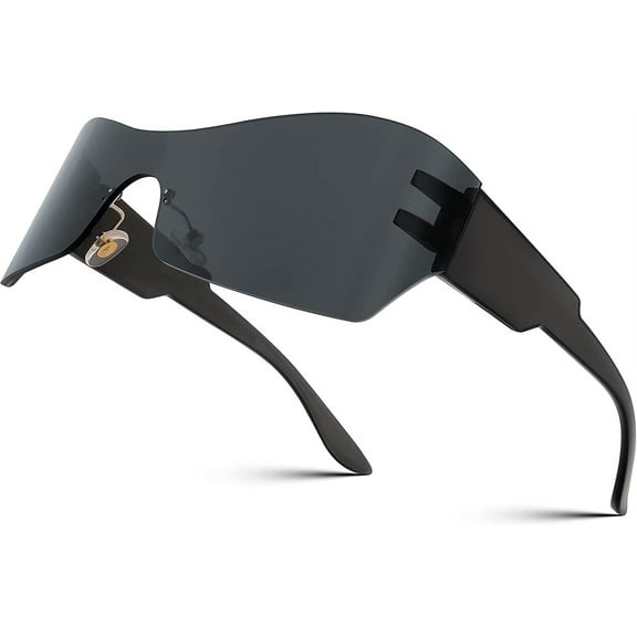 FEISEDY Fashion Rimless Futuristic Wrap Around Sunglasses Women Men Cyberpunk Visor Sunglasses B2329