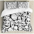thumbnail image 3 of Skull Duvet Cover Set, Conjoined Head Motifs Spooky Fossils Motley Dark Sketchy Art Print, Decorative 2 Piece Bedding Set with 1 Pillow Shams, Twin Size, White Black, by Ambesonne, 3 of 3
