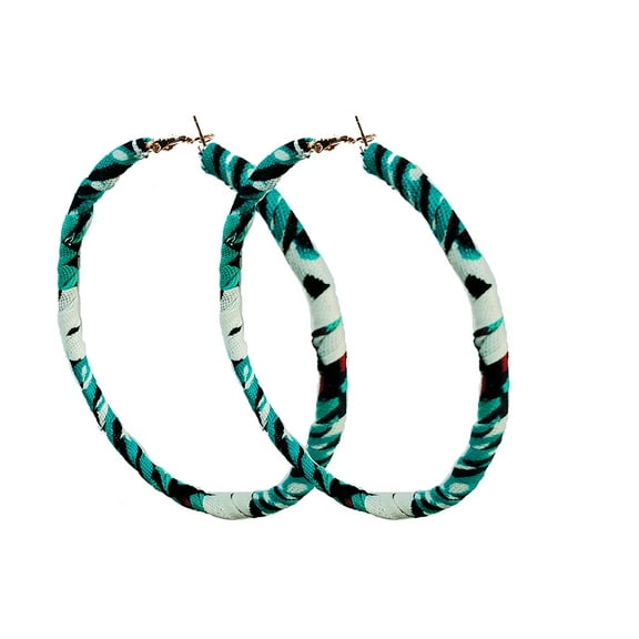 Dupsie's Turquoise Hoop Earrings wrapped in African Print Fabric