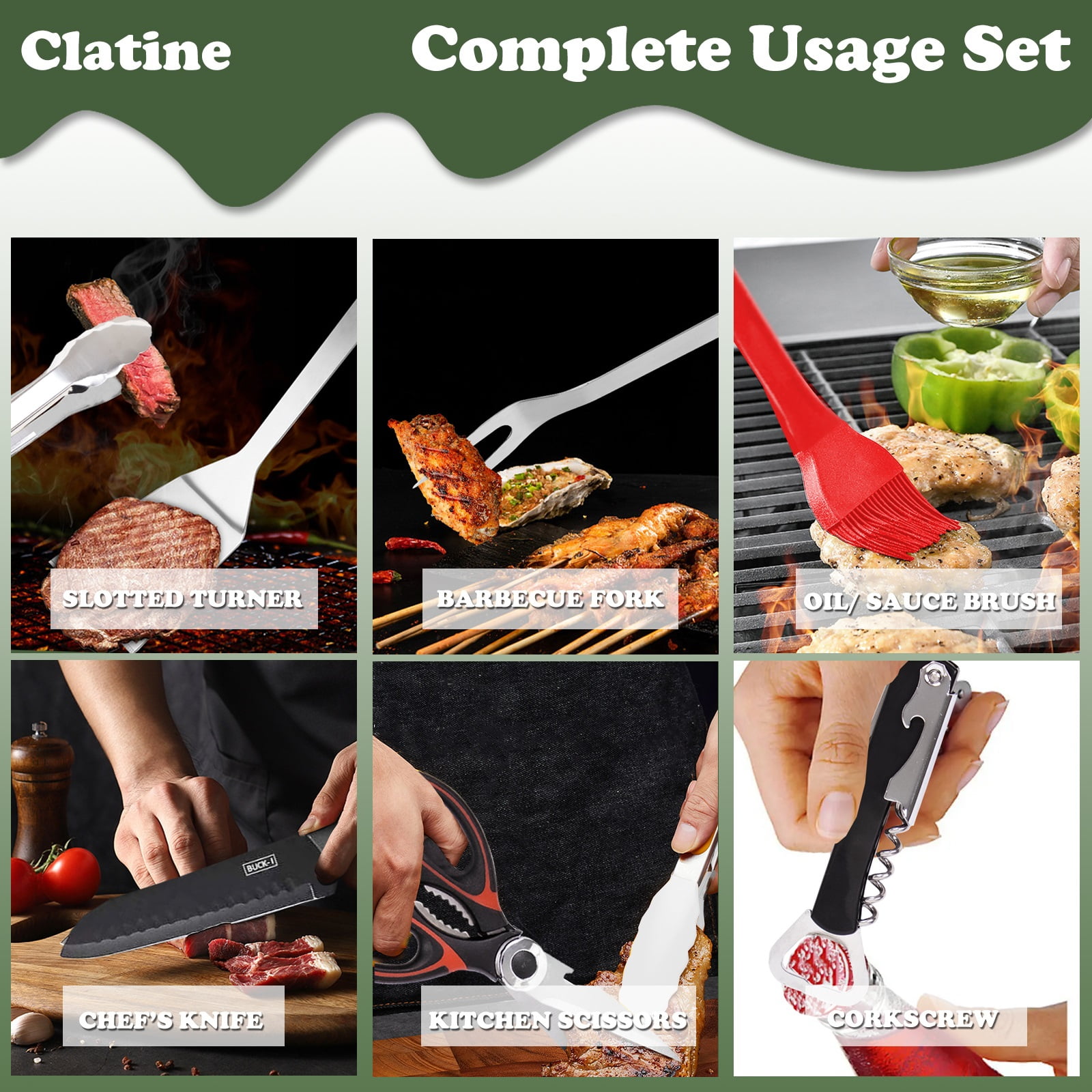 Camp Utensil Set Kitchen Cooking BBQ Grill Tool Kit with Organizer Bag, Clatine 12-Piece Travel Kitchen Grill Accessories Portable Compact Gear Cookware Kit for Camping RV Sailboat Backyard BBQ