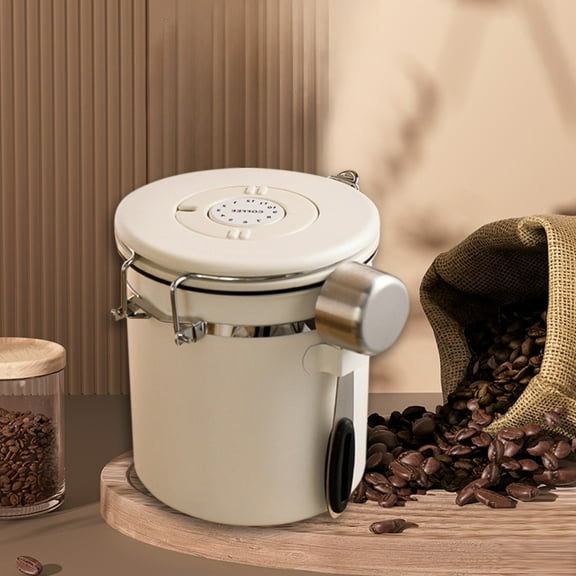 Stainless Steel Coffee Storage Canister | Airtight Vacuum Seal Jar with One-Way Valve | 1.2L Capacity | Date Tracker & Measuring Scoop | Perfect for Coffee Beans, Ground Coffee &