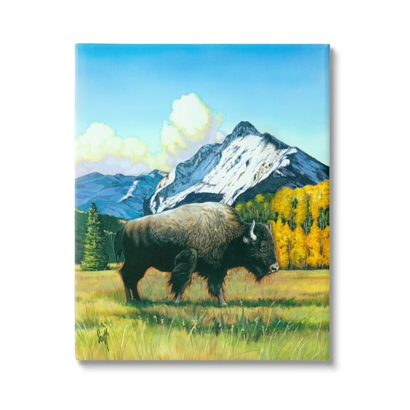 Stupell Industries Bison Rural Mountain Painting Animals & Insects Painting Gallery Wrapped Canvas Print Wall Art, 16 x 20