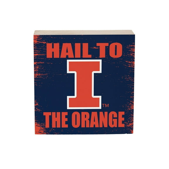 Illinois Fighting Illini 6" Square Fan Chant Wood Block Shelf Sign
