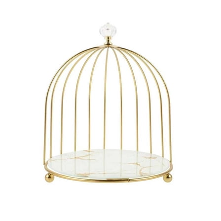 Gold Birdcage Bathroom Organizer, Marble Base Vanity Tray for Makeup and Perfume, Elegant Countertop Storage and Home Decor