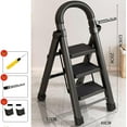 thumbnail image 2 of 3 Step Ladder, Slim Folding Steps Stool with Handrail, Iron Foldable Black Ladder with Anti-Slip Wide Pedal, for Home, Kitchen, Office, Garage Use (300 lbs Capacity), 2 of 6