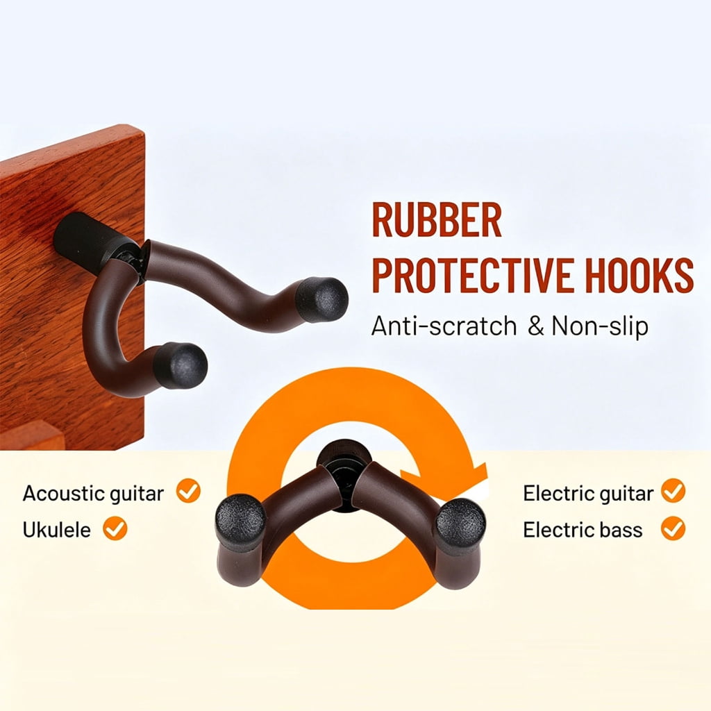 Miiottaa Elegant Wooden Guitar Hook with Shelf Suitable for Compact Instrument Storage