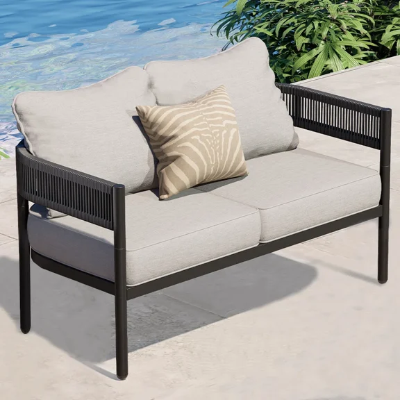 EVERITE 2-Person Wicker Outdoor Sofa ,Heavy-Duty Weather-Resistant Patio Seating,Beige