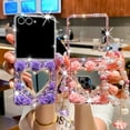 thumbnail image 5 of for Samsung Galaxy Z Flip 7 Bling Case Diamond Flower Sparkle Glitter Crystal Rhinestone Pearl Cute Love-Heart Mirror Wrist Bracelet Lanyard Cover for Girls Women for Galaxy Z Flip 7,Purple, 5 of 12