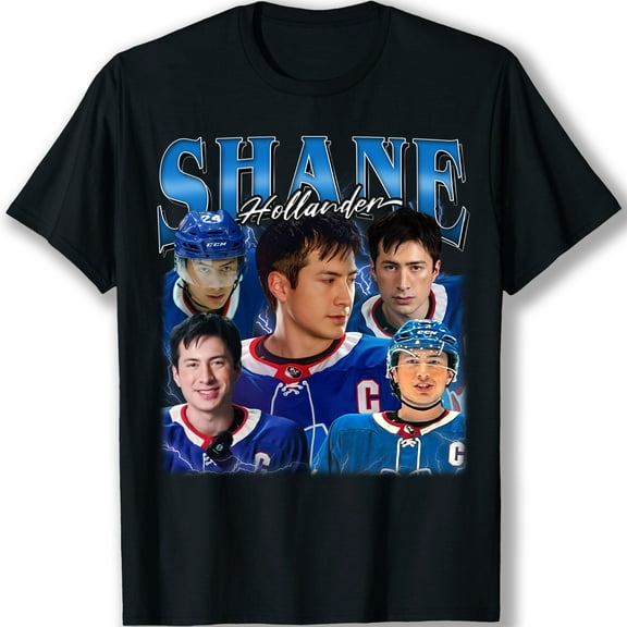 SHANE Hollander Ilya Rozanov Vintage Essential Graphic T-Shirt with Hockey Player Collage Design