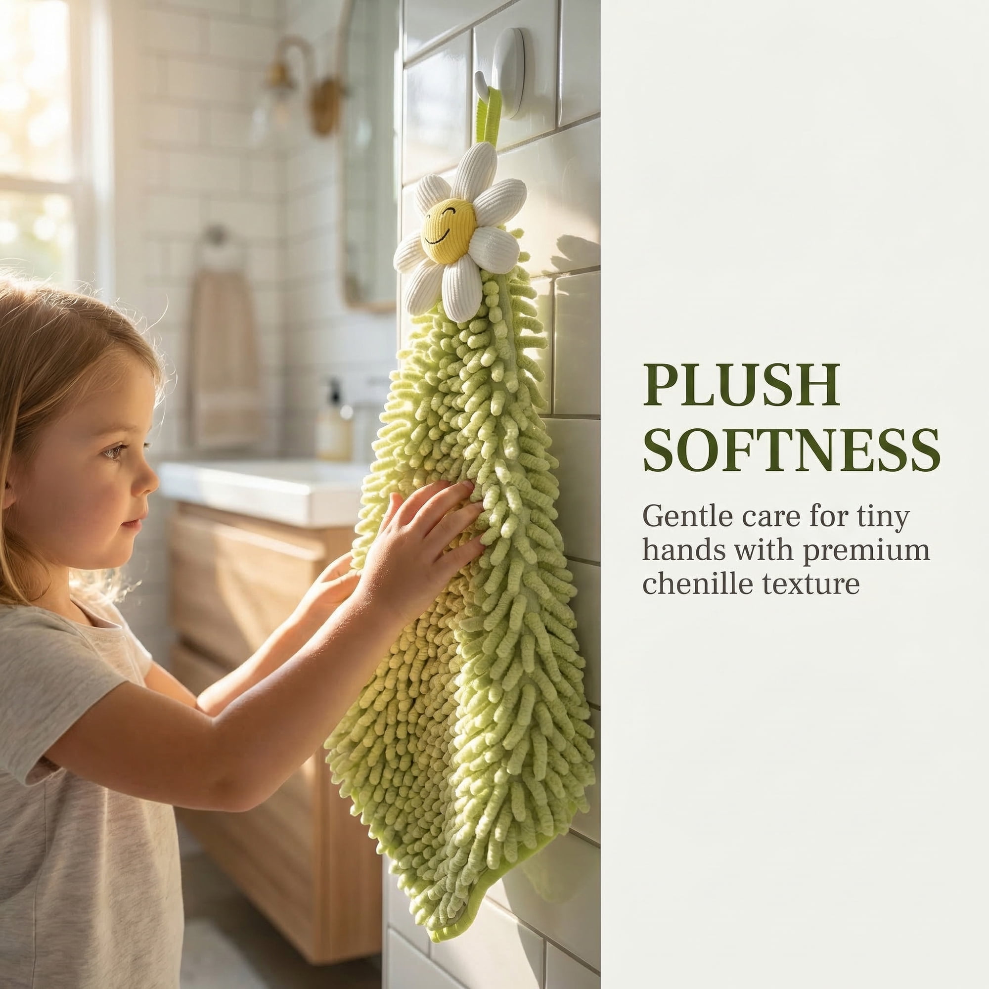Unique Bargains Soft Absorbent Quick Dry Cute Flower Chenille Hand Towels Green 12" x 12"