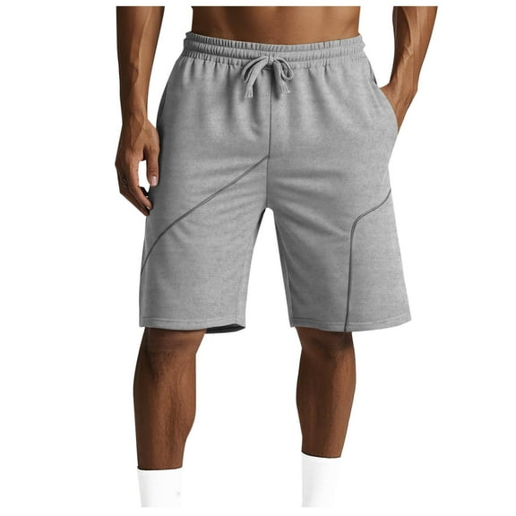 cocolona Mens Summer Sweat Shorts Elastic Waist Drawstring Straight Knee Length Gym Workout Shorts Casual Loose Solid Color Work Shorts