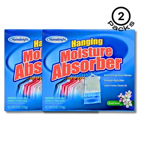 HomeBright Hanging Moisture Absorber, Fresh Scent, Eliminates Musty Odors, Pack of 2