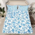 thumbnail image 2 of Manfei Girls Female Chic Floral Leaves Twin Sheet Sets 3pcs,Botanical Plants Twin Fitted Sheet Microfiber,Blue White Breathable Flat Sheet,Lightweight Room Decor, 2 of 7