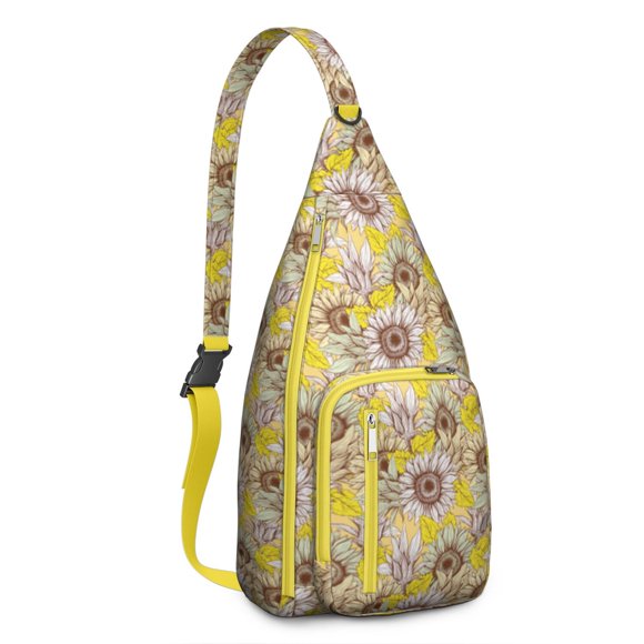 Sac à Bandoulière Floral de Ferme - Motif Tournesol Rustique et Papillon, Multi-Poches Anti-Vol