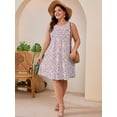 thumbnail image 4 of SHOWMALL Women's Plus Size Sleeveless Dress with Pockets, Summer Beach Sundress, Cottagecore Pink Blue Floral​ 2X Pleated Chest Tank Dress for Vacation & Casual Wear, 4 of 7