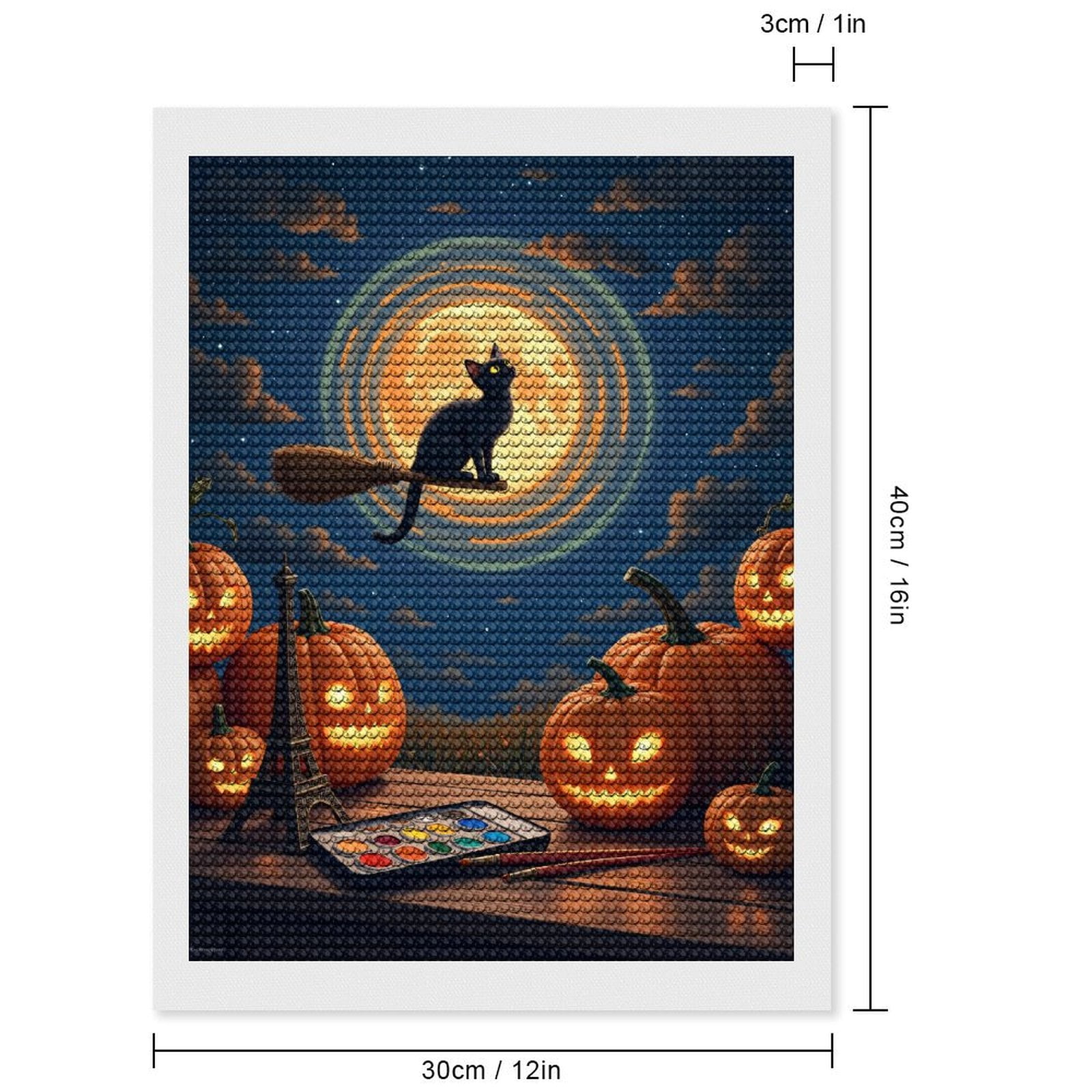 Diamond Art Kits for Adults, Halloween Night Cat Broom Moon Pumpkins 5D Diamond Painting Kits for Adults Beginners, DIY Full Drill Diamond Painting, Gem Art and Crafts 12x16