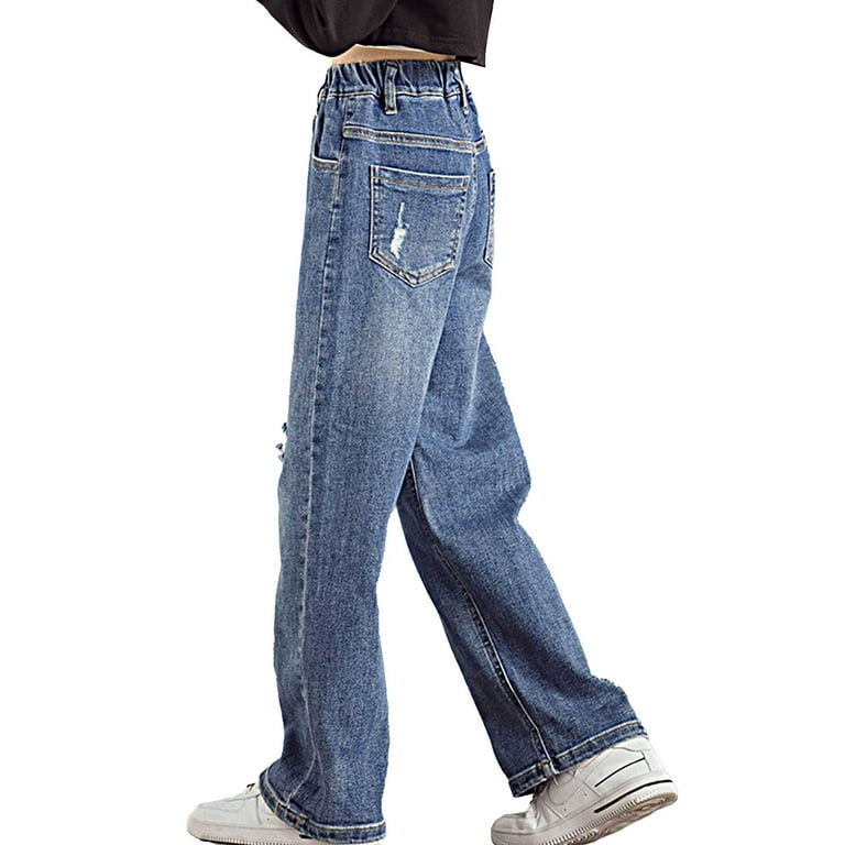 Kids Girls Youth Casual Ripped Holes Denim Pants Baggy Jeans with Pocket  Stretchy Skinny