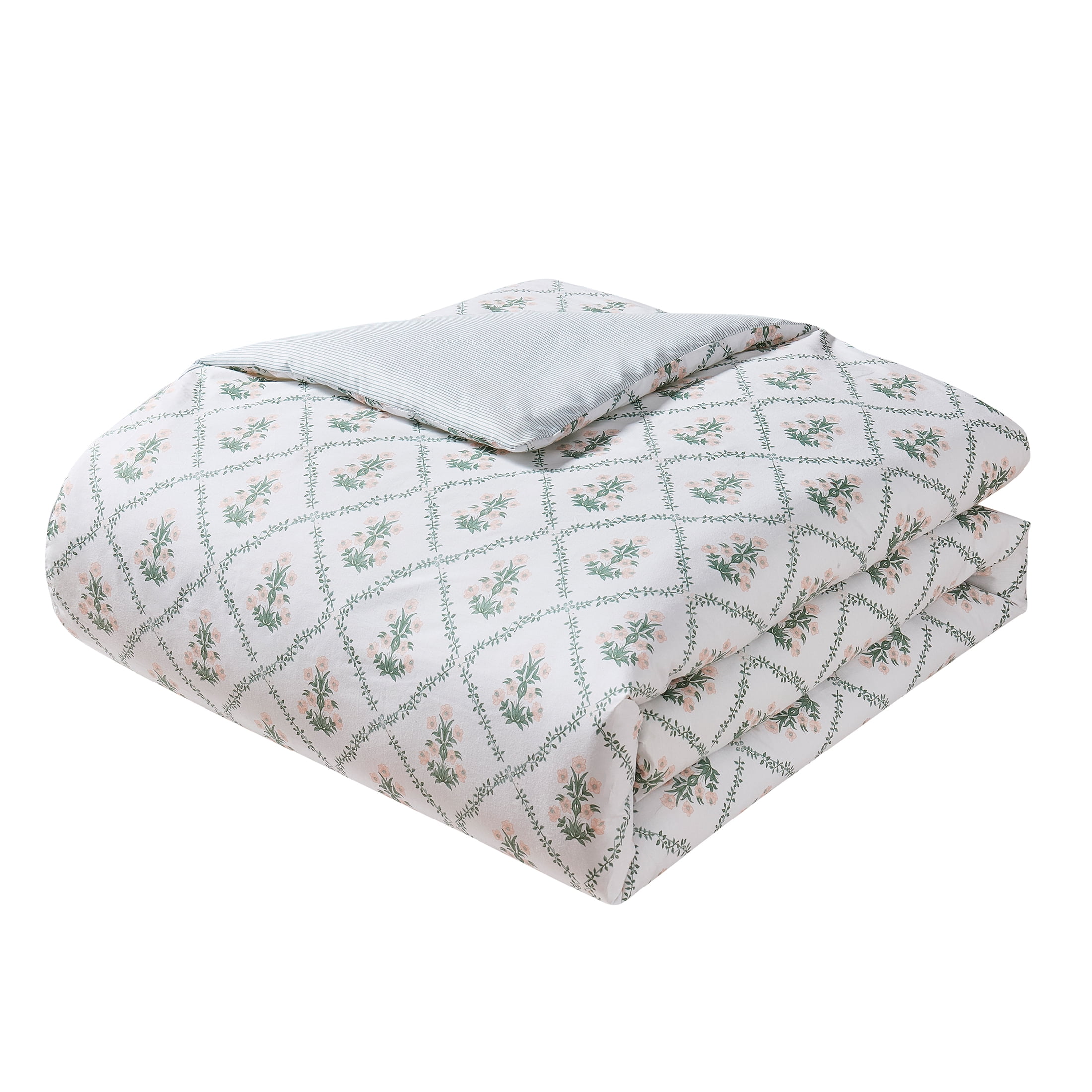 My Texas House Poppy Trellis 3-Piece Green/Pink Comforter Set, Full/Queen