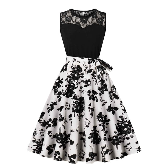 Vestido de Verano de las Mujeres Impreso Cuello Redondo sin Mangas, Estilo Casual de una Línea para Ocasiones Diarias, Primavera Y Clima Cálido