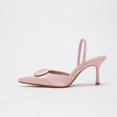 thumbnail image 4 of [On feet & in love] Women's Satin Pointed Toe Slingback Heels - Elastic Strap Stiletto Pumps with Fabric-Covered Circular Ring Detail,Pink,8.5, 4 of 7