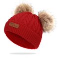 thumbnail image 1 of Gorro de lana para niños con bola de pelo doble de otoño e invierno, gorro de punto para bebé con bola de pelo de mapache de imitación, 1 of 5