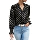 thumbnail image 1 of Blusa de manga larga con cuello en V,Blusa de manga larga abombada con puños fruncidos para mujer Blusa informal para mujer Los mejores materiales, 1 of 8