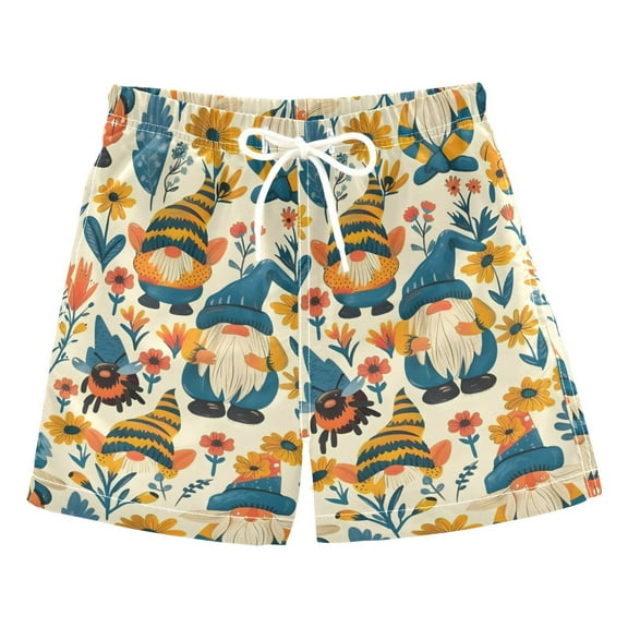 joogoo Boys Swim Trunks Gnomes and Floral Beach Board Shorts Drawstring Swimsuit S