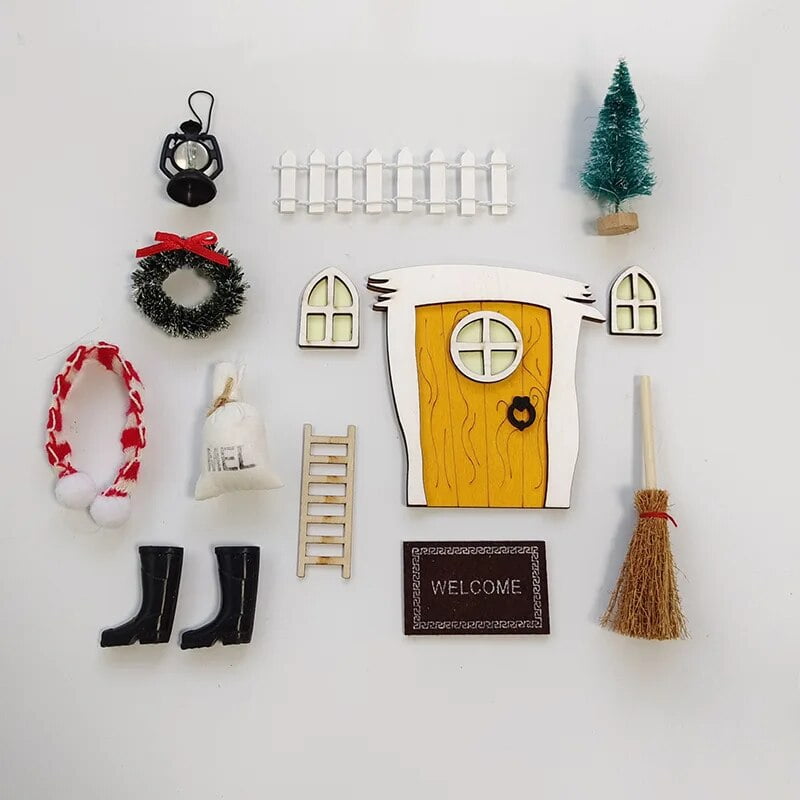 Set De Accesorios Miniaturas Para Puerta De Gnomo – Decoración Navideña Con Caballete, Paleta, Árboles Y Luces LED, Para Amigo Invisible Y Casa De Muñecas