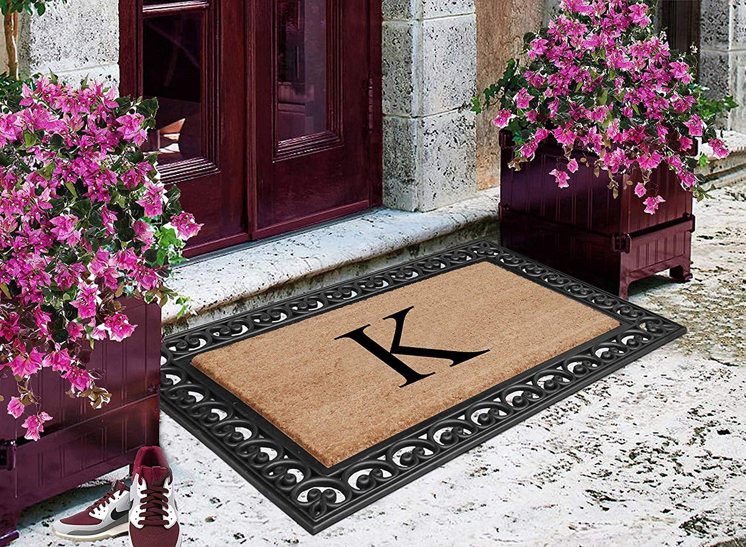 A1HC 30"x48" Natural Coir & Rubber Paisley Monogrammed Door Mat, Heavy-Duty, Low-Profile, Anti-Shed Outdoor Entrance Mat