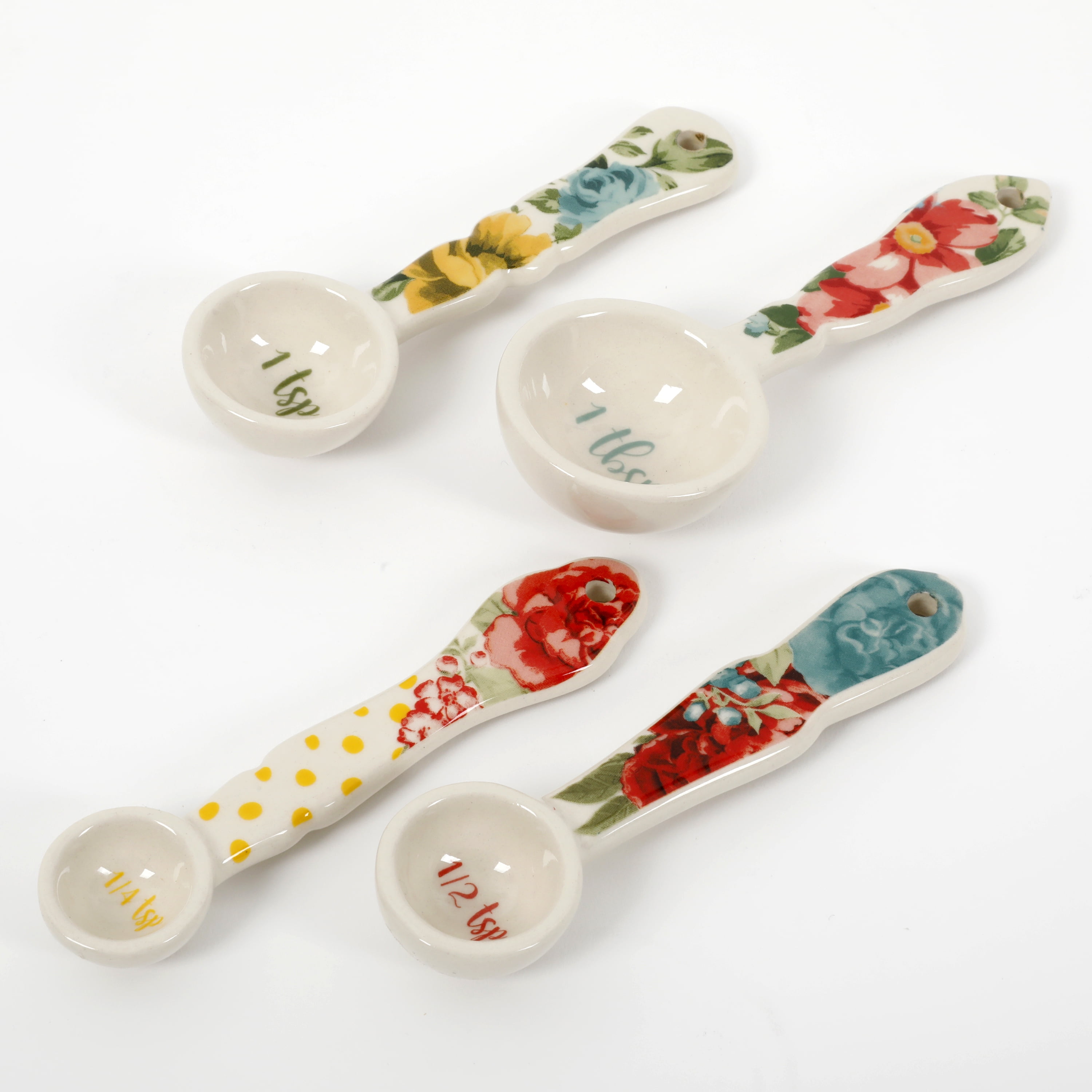 The Pioneer Woman Vintage Floral Ceramic Measuring Spoons, 4 Piece