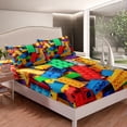 thumbnail image 3 of Building Blocks Bed Sheets Set King, Colorful Sheet Set , 3D Rainbow Construction Brick Sheets Funny Geometric Rectangle Flat Fitted Sheet, 3 of 5