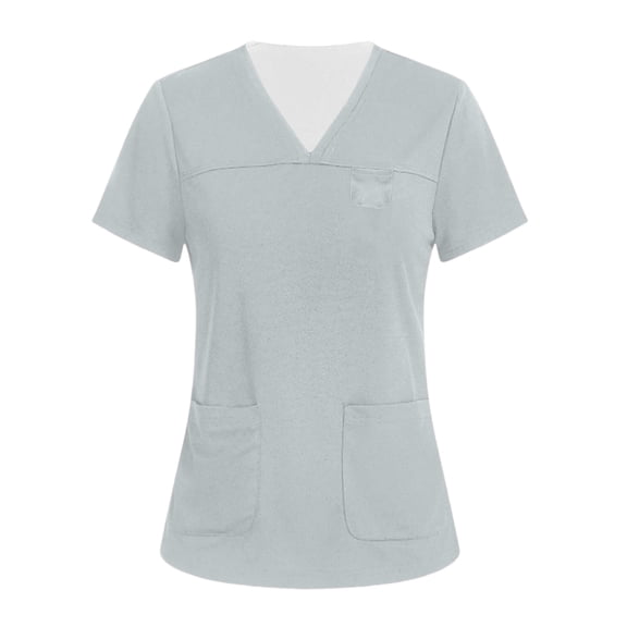 Fgvctg Scrubs for Women Plus Size Nursing Uniforms Petite V-Neck Plain Scrub Shirts Scrub Set Medical Scrub Tops Med Couture Scrubs Light Gray L