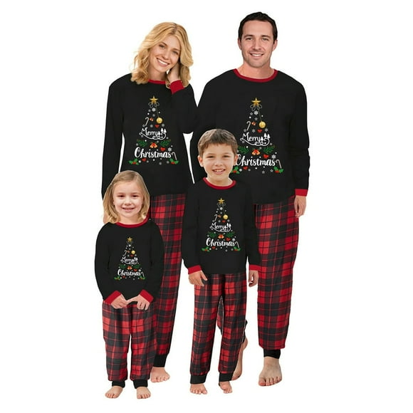 Family Christmas Pjs Matching Sets Long Sleeve Christmas Matching Jammies for Adults and Kids Baby Holiday Sleepwear Set