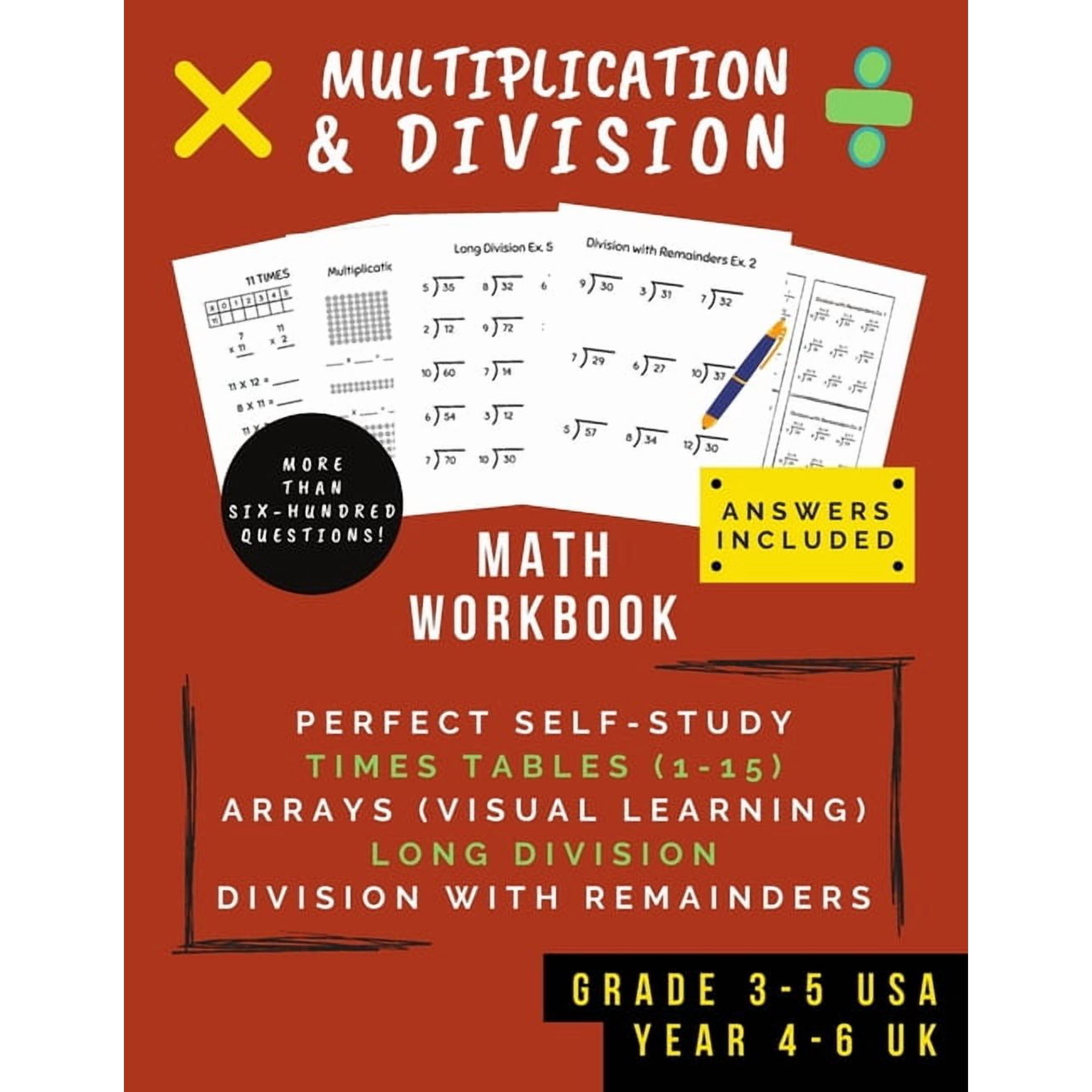 Multiplication & Division: Math Workbook For Grades 3-5 - 0-15 Times Tables, Multiplication Arrays, Long Division & Usin, (Paperback)