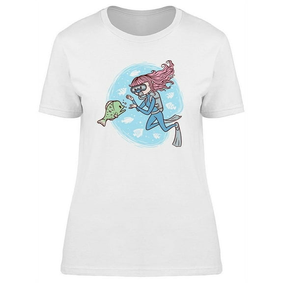 Cute Girl Diving Under Sea T-Shirt Women -Image by Shutterstock, Female Medium