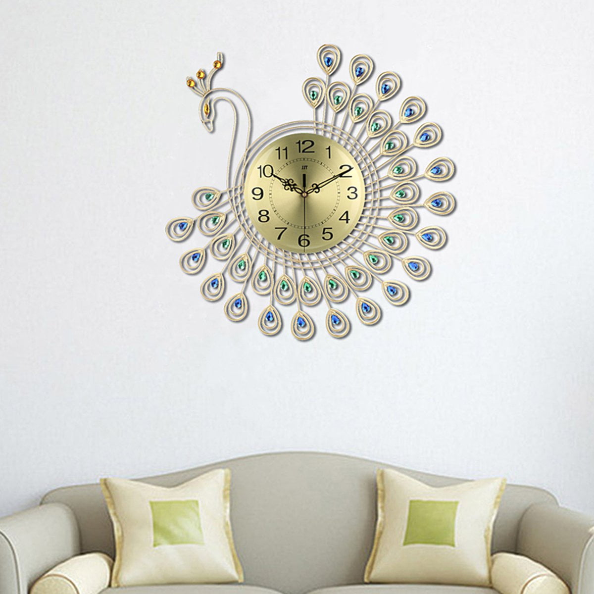 15 inch Large 3D Wall Clock Watch Peacock Diamonds Home Living 