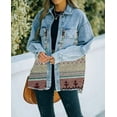 thumbnail image 2 of NANAHuang Western Jean Jacket for Womens Aztec Ethnic Denim Jacket Distressed Lapel Long Sleeve Button Down Shacket Coat, 2 of 6