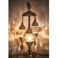 thumbnail image 5 of DEMMEX 3 Globes Turkish Moroccan Mosaic Bohemian Table Desk Bedside Night Lamp Light Lampshade, Exotic Oriental Colorful Mosaic Glasses Table Lamp, Antique Brass Color Metal Body, 21" (Amber - Brown), 5 of 5