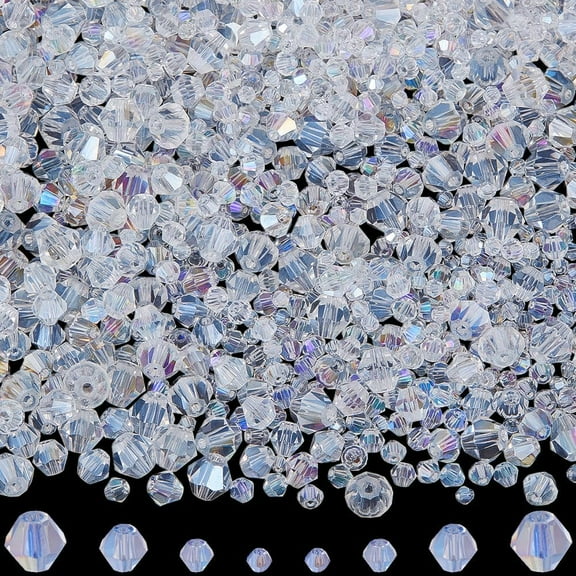 1 Box 1300Pcs Bicone AB Beads Clear Faceted Glass Beads 3mm 4mm 6mm 8mm Bulk Party Wholesale Assorted Glass Beads for Jewelry Making Necklaces Earrings Bracelet Wind Chimes DIY Crafts Clear