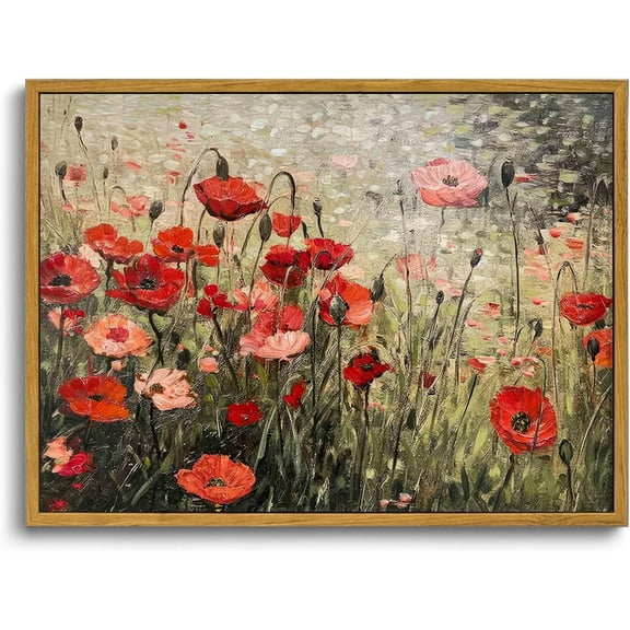 Hieng Framed Canvas Wall Art,Vintage Decor,Landscape Nature Country Wildflower Paintings Farmhouse Pictures Modern Artwork Rustic Fall Flower Prints Cottagecore Office Living Room Bedroom Bathroom