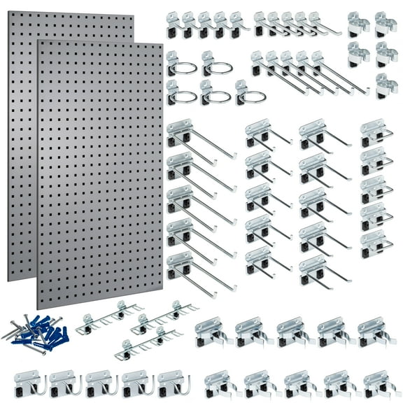 Triton Products (2) 24 In. W x 42-1/2 In. H Gray Epoxy Coated 18-Gauge Steel Square Hole Pegboards w/63 pc. LocHook Assortment