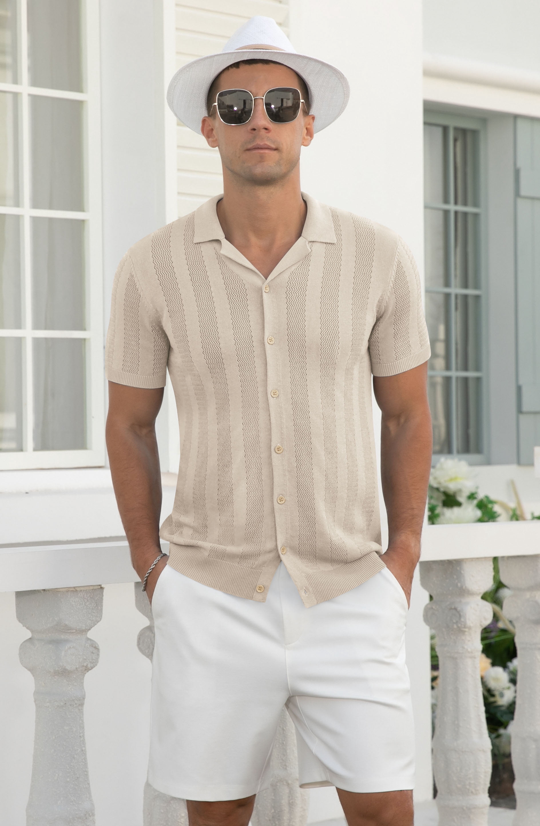 Iceglad Mens Casual Button Down Shirt Summer Short Sleeve Cuban Vacation Beach Shirts