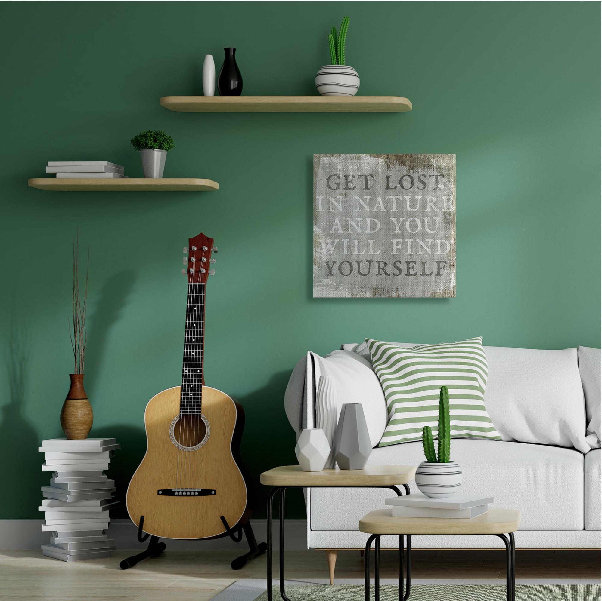 Stupell Industries Get Lost In Nature Phrase Grey Rustic Distress Canvas Wall Art, 36 x 36, Design by Daphne Polselli