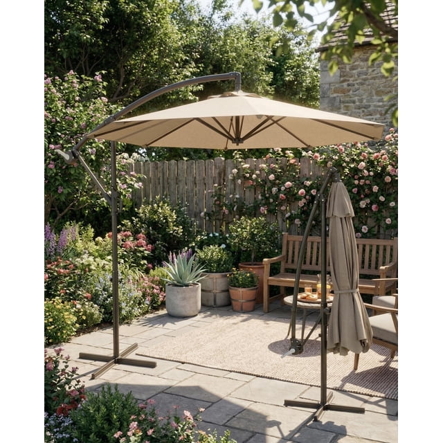 Parasol Déporté de Patio 10 Pi avec Protection UV UPF 50+ – Résistant à la Décoloration et au Vent, Rotation à 360°, Auvent Ventilé, Inclinaison Infinie, Manivelle, Grand Ombrage Extérieur Décentré pour Jardin, Terrasse, Piscine, Cour Arrière