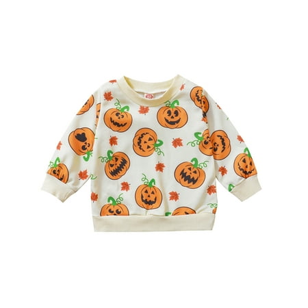 

Pudcoco Kid Halloween Pullover Long Sleeve Cartoon Round Neck Tops