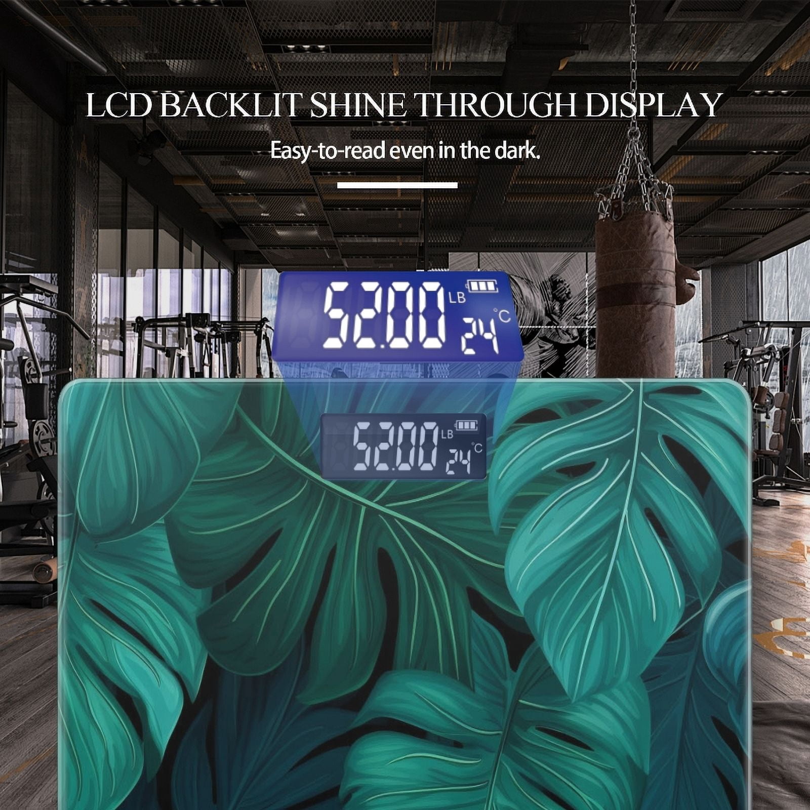 Bathroom Scale, Highly Accurate Digital Body Scale,Precisely Measures Weight up to 400 lbs-Seamless Pattern Of Teal Monstera Leaves On Dark Background